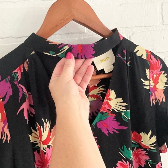 Anthropologie x Maeve Blouse Bella Dark Floral Black Kelly green Pink XS - Picture 4 of 15
